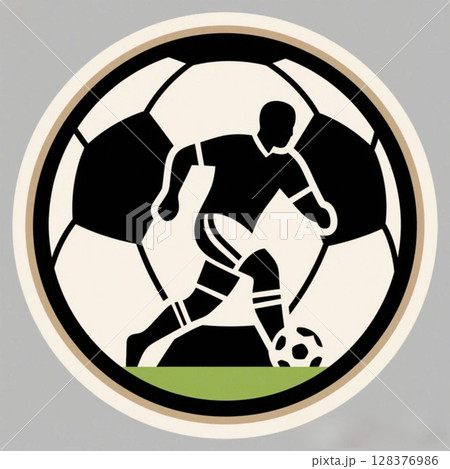 サッカーボールで遊ぶサッカー選手のイラストアイコン 128376986