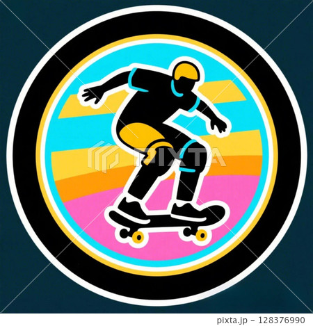 スケボーに乗る人のイラストアイコン 128376990