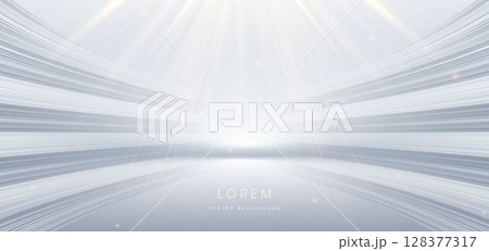 Abstract luxury white ray on grey background. with gold lighting effect sparkle. Frame for product design. 128377317