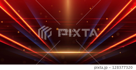 Glowing neon blue and red with lighting effect sparkle on red background. Template premium award design. Glowing neon blue and red with lighting effect sparkle on red background. Template premium award design. 128377320