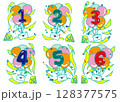 お祝いの風船の数字とクラッカーのイラスト、1から6 128377575