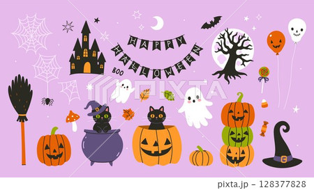 A set of graphic elements on the Halloween theme. Vector graphics. 128377828