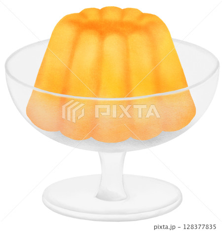 デザートカップに入ったみかんゼリーのイラスト 128377835