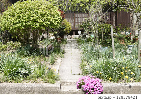 石見銀山 町並み地区 ノスタルジックな古民家の庭先 128378421