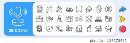 Instruction info, Quick tips and Bike path line icons. Interest rate, AI generate, Inflation icons. Pack of Dress, Report document, Microphone icon. Vector 128378433