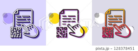 Qr code line icon. Halftone dotted pattern. Gradient icon with grain shadow. Scan barcode sign. Certificate document symbol. Line qr code icon. Various designs. Vector 128378451
