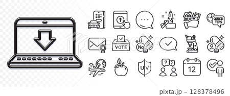 Quick tips, Car registration and Internet downloading line icons for web app. Glare of light effect. Message icon. Pack of Verification person, International flight, Eco food pictogram icons. Vector Quick tips, Car registration and Internet downloading line icons for web app. Glare of light effect. Message icon. Pack of Verification person, International flight, Eco food pictogram icons. Vector 128378496