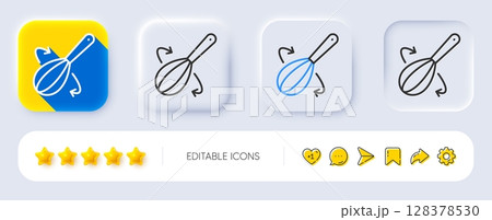 Cooking whisk line icon. Neumorphic, Flat shadow, 3d buttons. Cutlery sign. Food mix symbol. Line cooking whisk icon. Social media icons. Vector 128378530
