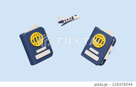 Passport Icon for Airplane Travel . 3D Rendering. 128378544