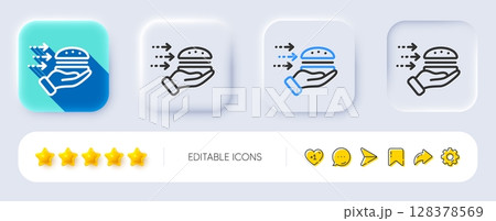 Food delivery line icon. Neumorphic, Flat shadow, 3d buttons. Burger meal sign. Catering service symbol. Line food delivery icon. Social media icons. Vector Food delivery line icon. Neumorphic, Flat shadow, 3d buttons. Burger meal sign. Catering service symbol. Line food delivery icon. Social media icons. Vector 128378569