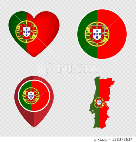 Portugal Flag Icons Pack. Vector illustration. Portugal Flag Icons Pack. Vector illustration. 128378634