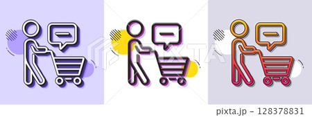Buyer with shopping cart line icon. Halftone dotted pattern. Gradient icon with grain shadow. Customer think bubble sign. Supermarket client symbol. Line buyer think icon. Various designs. Vector Buyer with shopping cart line icon. Halftone dotted pattern. Gradient icon with grain shadow. Customer think bubble sign. Supermarket client symbol. Line buyer think icon. Various designs. Vector 128378831