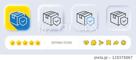 Parcel insurance line icon. Neumorphic, Flat shadow, 3d buttons. Risk coverage sign. Package delivery protection symbol. Line parcel insurance icon. Social media icons. Vector Parcel insurance line icon. Neumorphic, Flat shadow, 3d buttons. Risk coverage sign. Package delivery protection symbol. Line parcel insurance icon. Social media icons. Vector 128378867