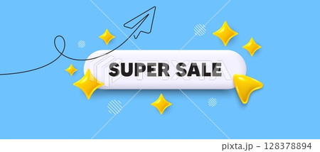 Super sale search bar. Share plane line icon. Super Sale. Special offer price sign. Advertising Discounts symbol. Search button with 3d sparkles. Vector 128378894