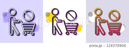 Stop shopping line icon. Halftone dotted pattern. Gradient icon with grain shadow. No panic buying sign. Man with shopping cart symbol. Line stop shopping icon. Various designs. Vector Stop shopping line icon. Halftone dotted pattern. Gradient icon with grain shadow. No panic buying sign. Man with shopping cart symbol. Line stop shopping icon. Various designs. Vector 128378908