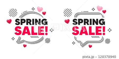 Spring sale chat speech bubble. Social media concept. Spring Sale tag. Special offer price sign. Advertising Discounts symbol. 3d hearts chat bubble. Vector 128378940