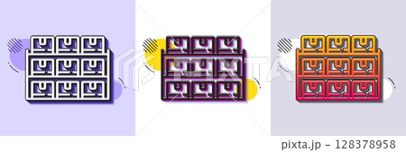 Boxes shelf line icon. Halftone dotted pattern. Gradient icon with grain shadow. Warehouse inventory sign. Logistic wholesale goods symbol. Line boxes shelf icon. Various designs. Vector 128378958