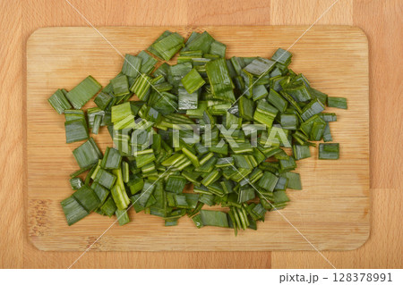 Chopped green leek Chopped green leek 128378991