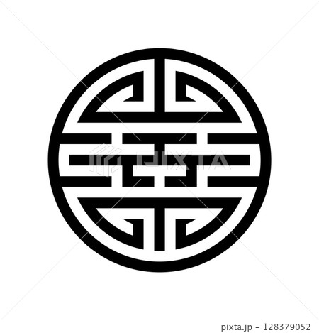 Chinese shou symbol, or longevity symbol. The circular shape symbolizes the immortality of the Taoist heavens. Chinese shou symbol, or longevity symbol. The circular shape symbolizes the immortality of the Taoist heavens. 128379052