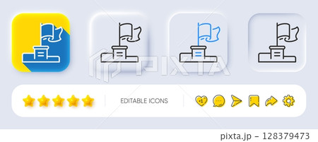 Winner flag line icon. Neumorphic, Flat shadow, 3d buttons. Goal success sign. Leader symbol. Line winner flag icon. Social media icons. Vector Winner flag line icon. Neumorphic, Flat shadow, 3d buttons. Goal success sign. Leader symbol. Line winner flag icon. Social media icons. Vector 128379473