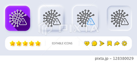 Coronavirus line icon. Neumorphic, Flat shadow, 3d buttons. Covid virus sign. Infection alert symbol. Line covid virus icon. Social media icons. Vector Coronavirus line icon. Neumorphic, Flat shadow, 3d buttons. Covid virus sign. Infection alert symbol. Line covid virus icon. Social media icons. Vector 128380029