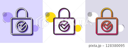 Lock with Check line icon. Halftone dotted pattern. Gradient icon with grain shadow. Private locker sign. Password encryption symbol. Line password encryption icon. Various designs. Vector 128380095