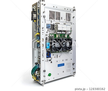 A computer tower with two fans on the front A computer tower with two fans on the front 128380162