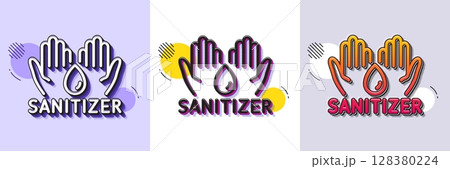 Hand sanitizer line icon. Halftone dotted pattern. Gradient icon with grain shadow. Sanitary cleaning sign. Washing hands symbol. Line hand sanitizer icon. Various designs. Vector Hand sanitizer line icon. Halftone dotted pattern. Gradient icon with grain shadow. Sanitary cleaning sign. Washing hands symbol. Line hand sanitizer icon. Various designs. Vector 128380224