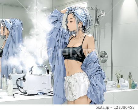スチームバスで肌の保湿　美容イラスト素材 128380455