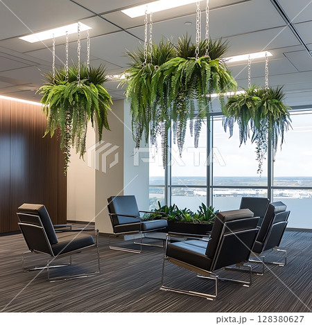 A group of black chairs are arranged in a circle in front of a window A group of black chairs are arranged in a circle in front of a window 128380627