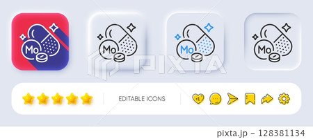 Molybdenum mineral line icon. Neumorphic, Flat shadow, 3d buttons. Chemical element Mo sign. Capsule or pill symbol. Line molybdenum mineral icon. Social media icons. Vector 128381134