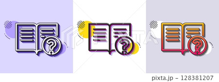 Technical help line icon. Halftone dotted pattern. Gradient icon with grain shadow. Instruction sign. Line help icon. Various designs. Vector 128381207