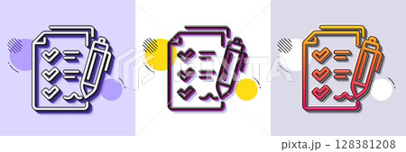 Survey Checklist line icon. Halftone dotted pattern. Gradient icon with grain shadow. Report sign. Business review symbol. Line survey checklist icon. Various designs. Vector 128381208