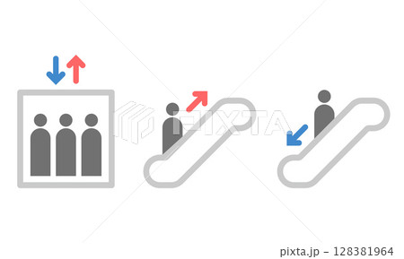 エレベーター・エスカレーターのカラフルなアイコンセット素材 128381964