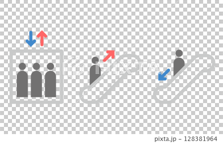 エレベーター・エスカレーターのカラフルなアイコンセット素材 128381964