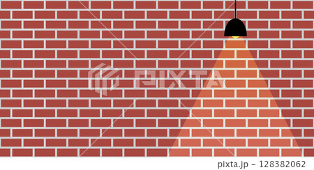 Orange brick wall and orange light from lamp vector. 128382062