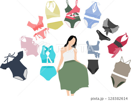 着る水着を考える女性のイラスト 128382614