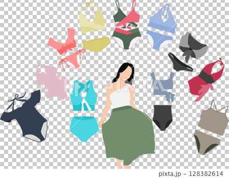 着る水着を考える女性のイラスト 128382614