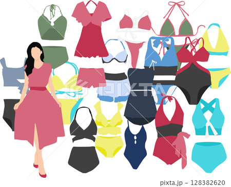 着る水着を考える女性のイラスト 着る水着を考える女性のイラスト 128382620