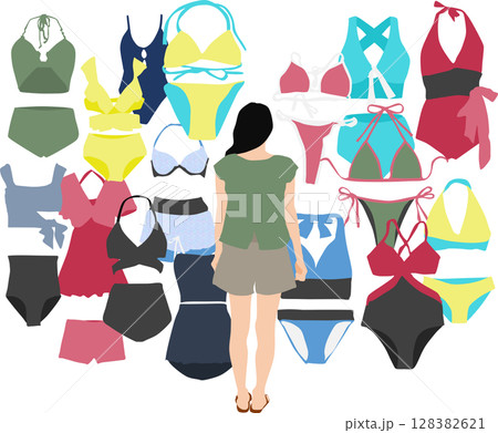 着る水着を考える女性のイラスト 着る水着を考える女性のイラスト 128382621