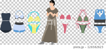 着る水着を考える女性のイラスト 128382623