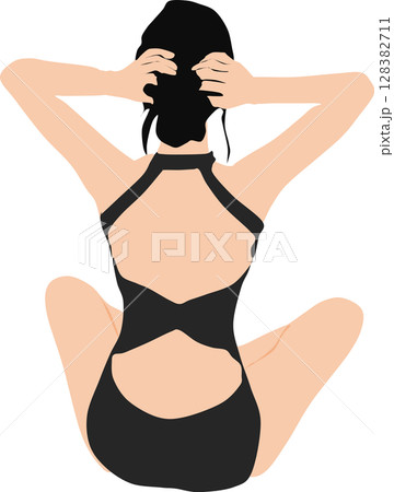 ポーズをとる水着を着た女性のイラスト ポーズをとる水着を着た女性のイラスト 128382711