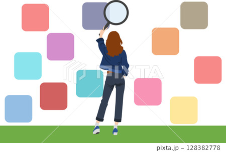 考え事をする女性のイラスト 考え事をする女性のイラスト 128382778