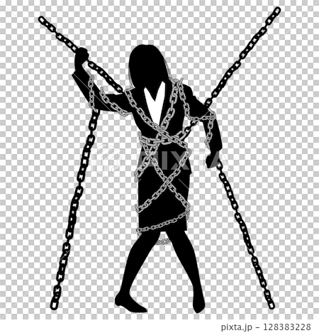 Female businesswoman bound by chains 128383228