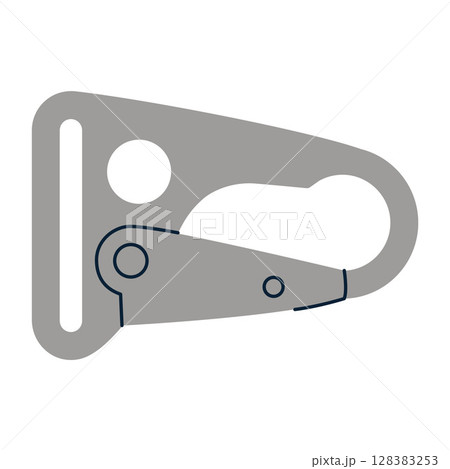 Tactical carabiner with secure locking mechanism. Vector illustration isolated on white background, hand drawn, flat design 128383253