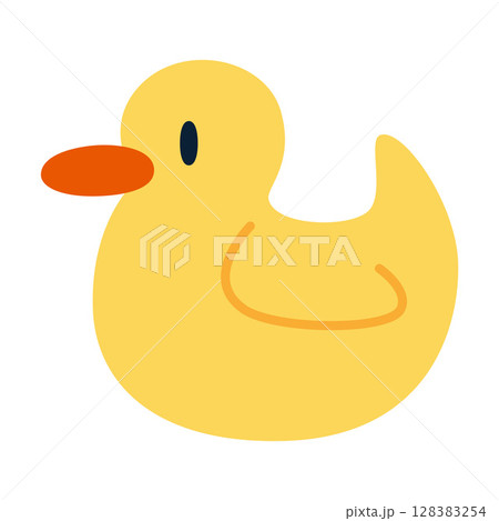 Cute yellow rubber duck, classic bath toy for kids. Trendy modern vector illustration isolated on white background, hand drawn, flat design 128383254
