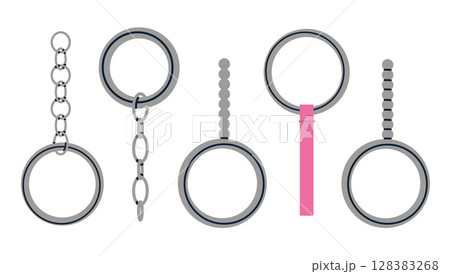 Set of metal key rings, keychain and connectors for bag and accessories. Trendy modern vector illustration isolated on white background, hand drawn, flat design Set of metal key rings, keychain and connectors for bag and accessories. Trendy modern vector illustration isolated on white background, hand drawn, flat design 128383268