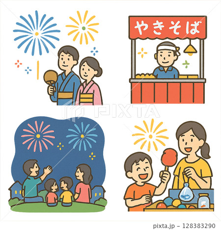 家族で花火を見る 家族で花火を見る 128383290