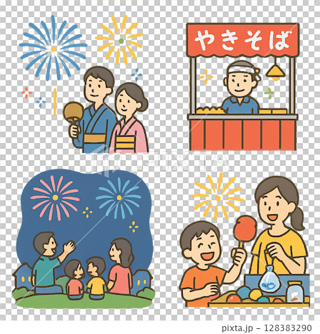 家族で花火を見る 家族で花火を見る 128383290