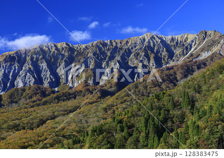 大山「南壁」それは尾根づたいの弥山（みせん）～三鈷峰（さんこほう）北縁の馬蹄型大断崖で、比高400m 128383475